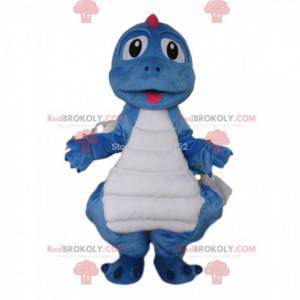 Mascota dragón azul y blanco, disfraz de dinosaurio -