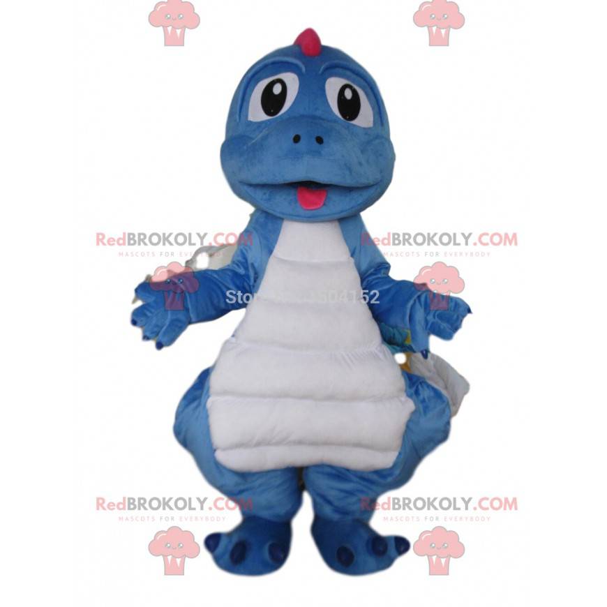 Mascotte drago blu e bianco, costume da dinosauro -