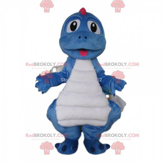 Blå och vit drakmaskot, dinosauridräkt - Redbrokoly.com