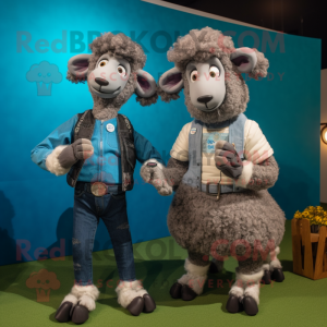 Gray Suffolk Sheep mascot costume character dressed with a Boyfriend Jeans and Smartwatches