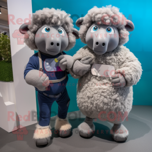 Gray Suffolk Sheep mascot costume character dressed with a Boyfriend Jeans and Smartwatches