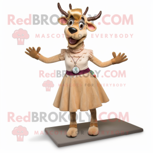 Tan Reindeer mascot costume character dressed with a A-Line Skirt and Earrings