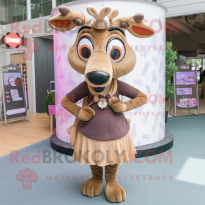Tan Reindeer mascot costume character dressed with a A-Line Skirt and Earrings