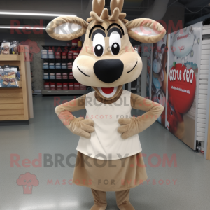 Tan Reindeer mascot costume character dressed with a A-Line Skirt and Earrings