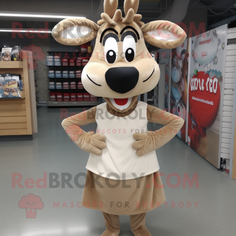 Tan Reindeer mascot costume character dressed with a A-Line Skirt and Earrings Tan Reindeer mascot costume character dressed with a A-Line Skirt and Earrings