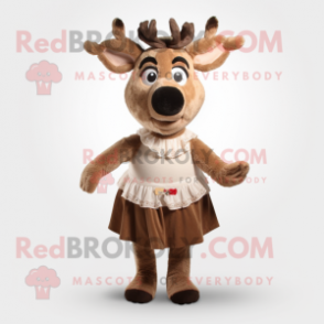 Tan Reindeer mascot costume character dressed with a A-Line Skirt and Earrings