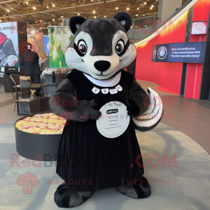 Black Badger mascot costume character dressed with a Wrap Dress and Coin purses