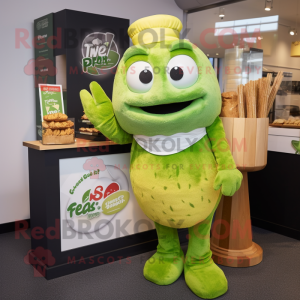 Lime Green Fish And Chips mascot costume character dressed with a T-Shirt and Mittens
