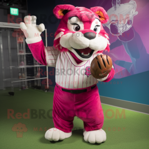 Magenta Tiger mascot costume character dressed with a Baseball Tee and Shoe clips