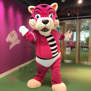 Magenta Tiger mascot costume character dressed with a Baseball Tee and Shoe clips