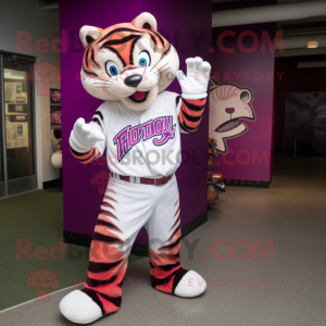 Magenta Tiger mascot costume character dressed with a Baseball Tee and Shoe clips