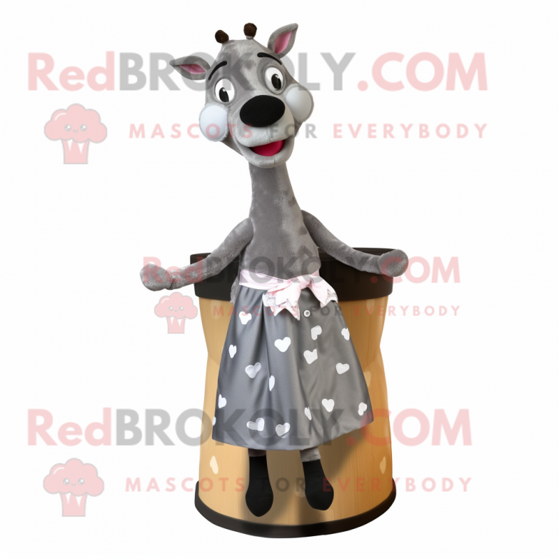 Gray Giraffe mascot costume character dressed with a Wrap Skirt and Shoe clips