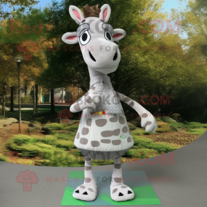 Gray Giraffe mascot costume character dressed with a Wrap Skirt and Shoe clips