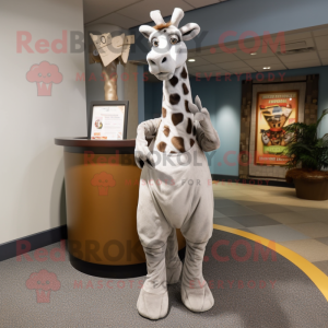 Gray Giraffe mascot costume character dressed with a Wrap Skirt and Shoe clips