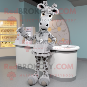 Gray Giraffe mascot costume character dressed with a Wrap Skirt and Shoe clips