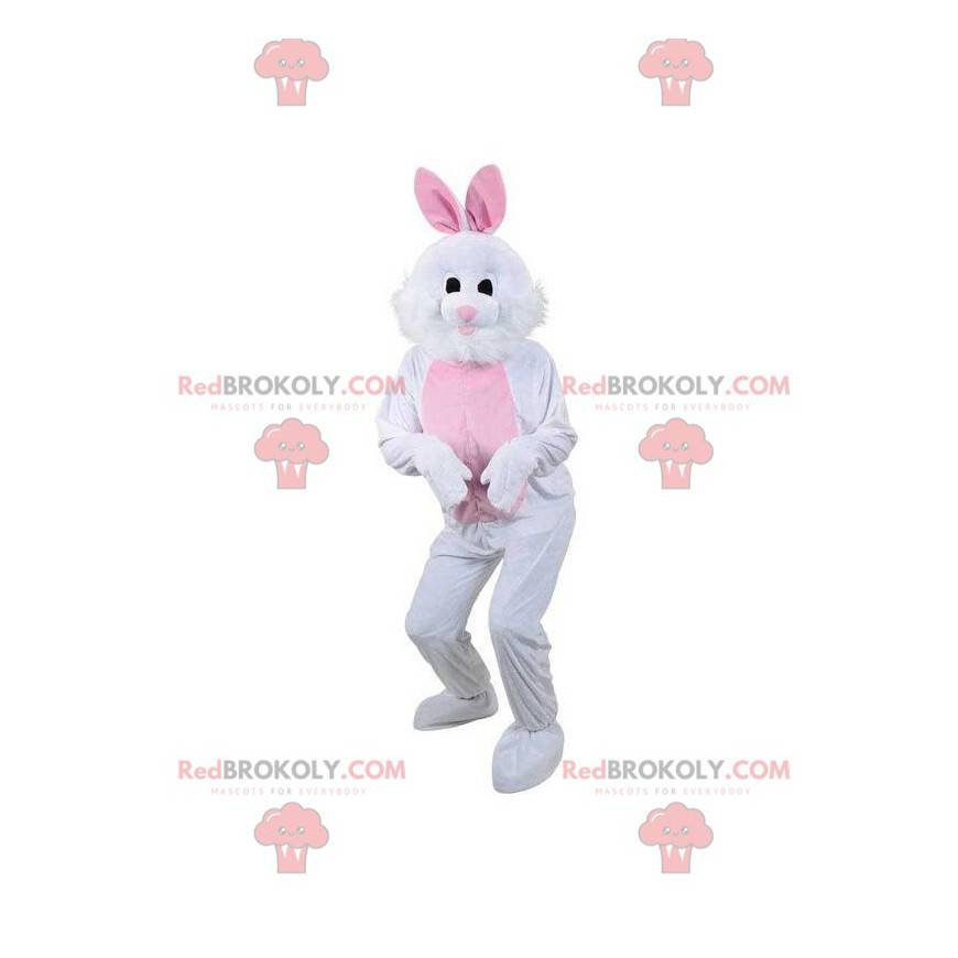 Biało-różowy królik maskotka, pluszowy kostium króliczka -