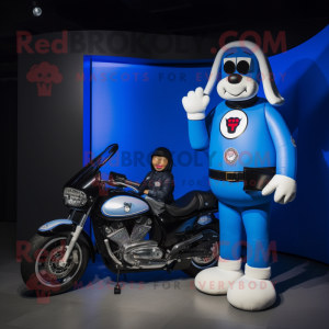 Blue Hot Dogs mascot costume character dressed with a Biker Jacket and Digital watches