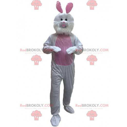 Mascota de conejo blanco y rosa, disfraz de conejito de peluche