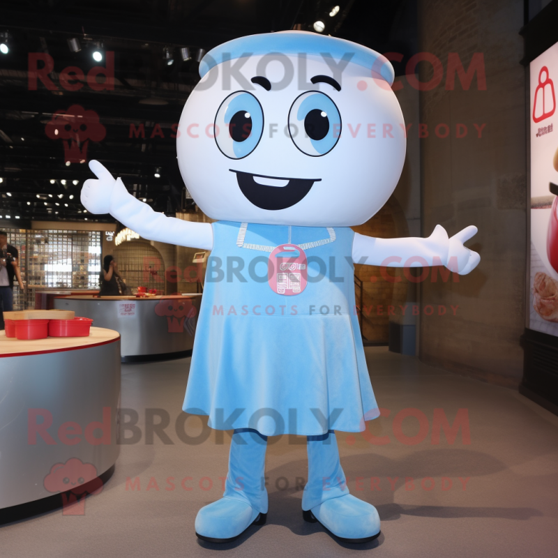 Sky Blue Ramen mascot costume character dressed with a Mom Jeans and Suspenders Sky Blue Ramen mascot costume character dressed with a Mom Jeans and Suspenders