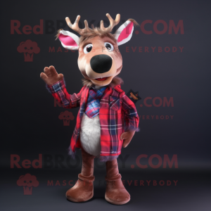Red Deer mascot costume character dressed with a Flannel Shirt and Bracelets
