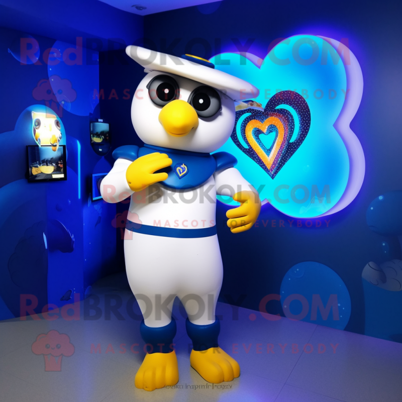 Navy Arrow Of Love mascot costume character dressed with a Bodysuit and Digital watches