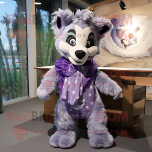 Lavender Hyena mascot costume character dressed with a Hoodie and Bow ties