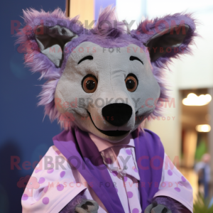 Lavender Hyena mascot costume character dressed with a Hoodie and Bow ties