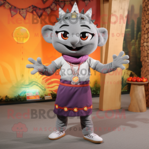 Gray Tikka Masala mascot costume character dressed with a Blouse and Bracelets