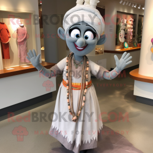 Gray Tikka Masala mascot costume character dressed with a Blouse and Bracelets