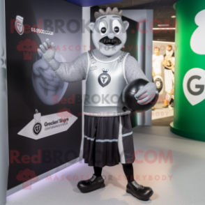 Silver Guinness mascot costume character dressed with a Leggings and Handbags