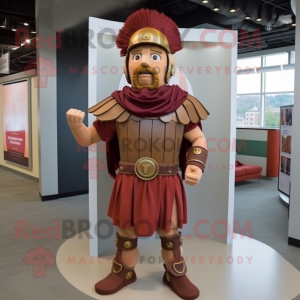 Brown Roman Soldier mascot costume character dressed with a Dress Pants and Headbands