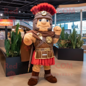 Brown Roman Soldier mascot costume character dressed with a Dress Pants and Headbands