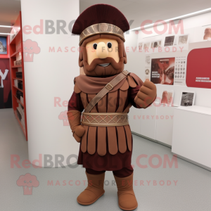 Brown Roman Soldier mascot costume character dressed with a Dress Pants and Headbands