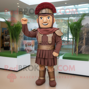 Brown Roman Soldier mascot costume character dressed with a Dress Pants and Headbands