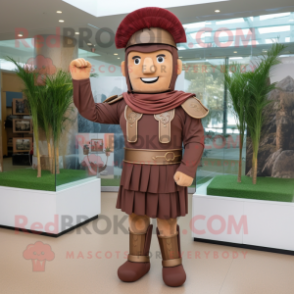 Brown Roman Soldier mascot costume character dressed with a Dress Pants and Headbands