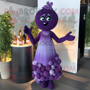 Lavender Grape mascot costume character dressed with a Cocktail Dress and Bracelets