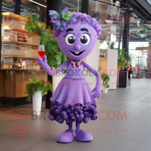 Lavender Grape mascot costume character dressed with a Cocktail Dress and Bracelets