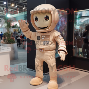 Beige Astronaut mascot costume character dressed with a Button-Up Shirt and Bracelets