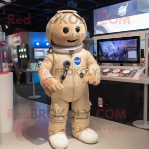 Beige Astronaut mascot costume character dressed with a Button-Up Shirt and Bracelets