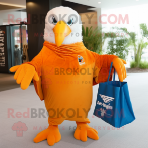 Orange Bald Eagle mascot costume character dressed with a Cover-up and Tote bags
