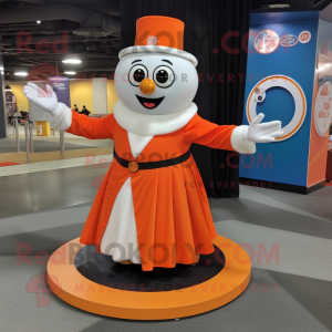 Orange Ring Master mascot costume character dressed with a Circle Skirt and Mittens