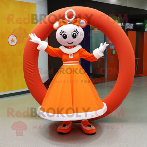 Orange Ring Master mascot costume character dressed with a Circle Skirt and Mittens