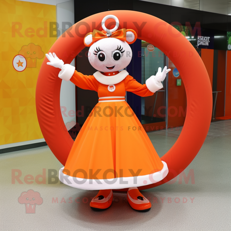 Orange Ring Master mascot costume character dressed with a Circle Skirt and Mittens Orange Ring Master mascot costume character dressed with a Circle Skirt and Mittens