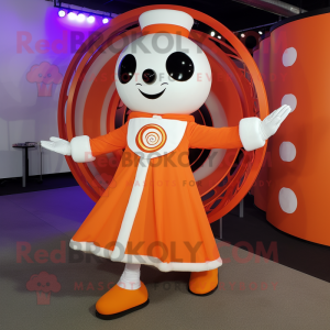 Orange Ring Master mascot costume character dressed with a Circle Skirt and Mittens