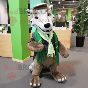 Forest Green Thylacosmilus mascot costume character dressed with a Button-Up Shirt and Scarf clips