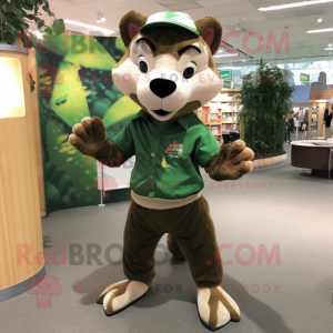 Forest Green Thylacosmilus mascot costume character dressed with a Button-Up Shirt and Scarf clips