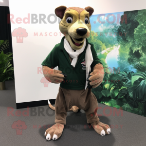 Forest Green Thylacosmilus mascot costume character dressed with a Button-Up Shirt and Scarf clips