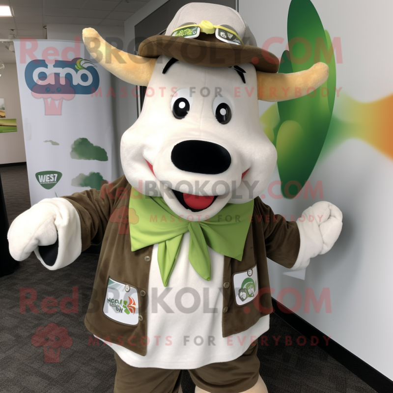 Olive Hereford Cow mascot costume character dressed with a Dress Shirt and Scarf clips