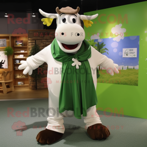 Olive Hereford Cow mascot costume character dressed with a Dress Shirt and Scarf clips