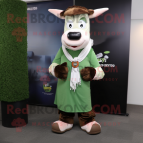 Olive Hereford Cow mascot costume character dressed with a Dress Shirt and Scarf clips
